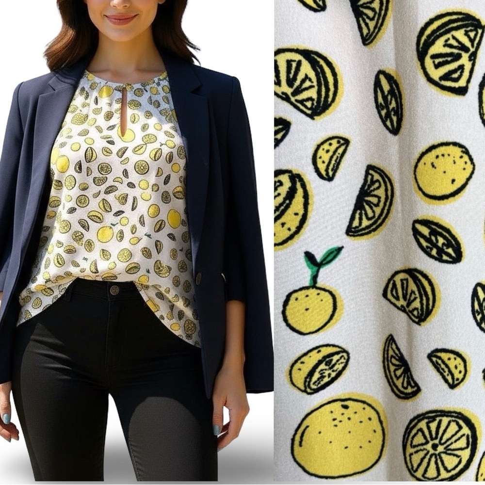 🍋 Banana Republic Keyhole Sleeveless Blouse | Lemon Print | Size M